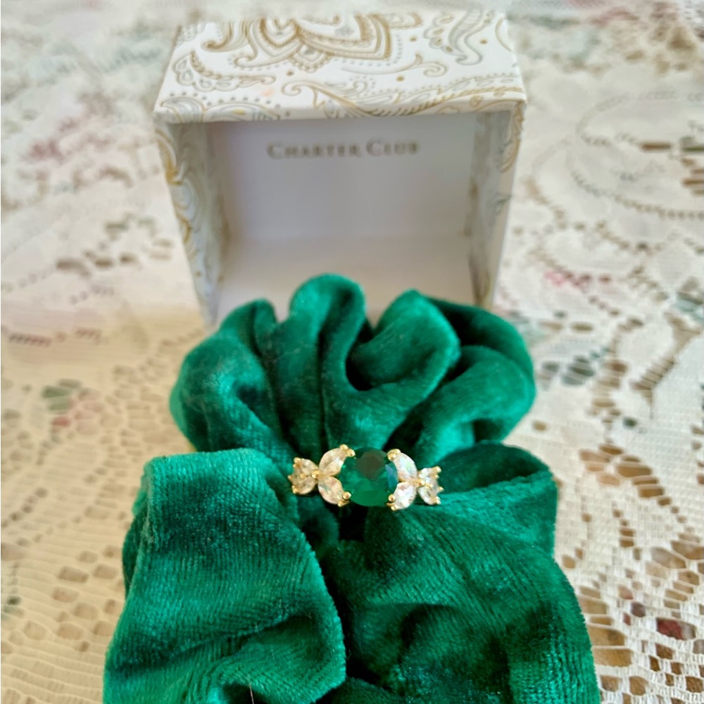Charter Club Emerald Green Cluster Ring With Sparkling Marquise-Cut Crystals!